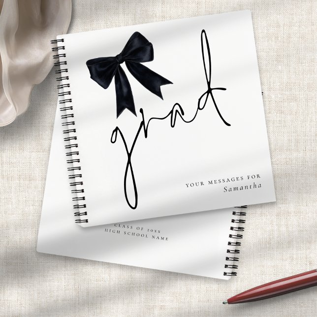 Libro de graduados de escritura Black Bow (Front and back view)