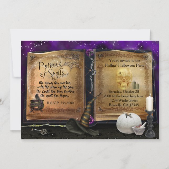 LIBRO DE HECHIZOS MÁGICOS Invitación a fiesta de b (Anverso)
