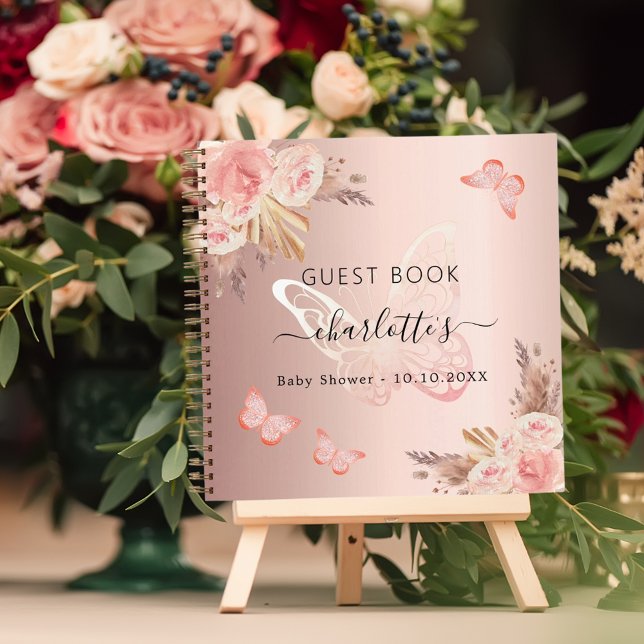Libro de invitado Baby Shower rosa oro mariposa bo (Subido por el creador)
