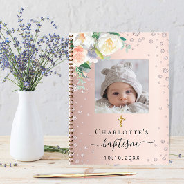 Libro de invitado baptism blush rosa foto de oro