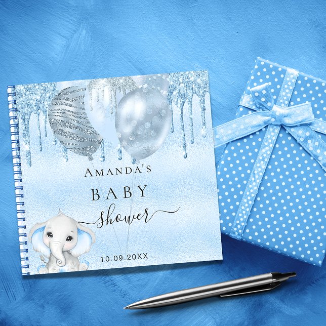Libro de invitado bebé ducha purpurina azul elefan (Subido por el creador)