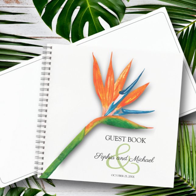 Libro de invitado de Ave de Paradise Boda (Choose SOFT or HARD cover and inside pages, *Sketch style shown here.)