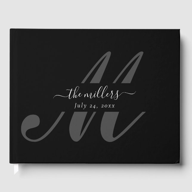 Libro de invitado de Boda de monograma negro (Anverso)