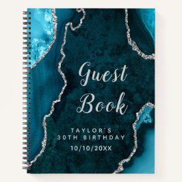 Libro de invitado de cumpleaños de Agate verde azu