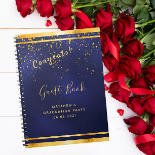 Libro de invitado de oro azul oscuro de Graduation