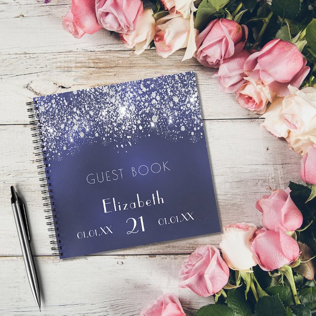 Libro de invitado de purpurinas de plata azul mari (Subido por el creador)