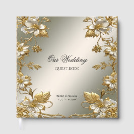 Libro de invitado de White Floral Gold Ornate