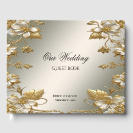 Libro de invitado de White Floral Gold Ornate