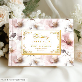 Libro de invitado del boda de oro rosa polvoriento