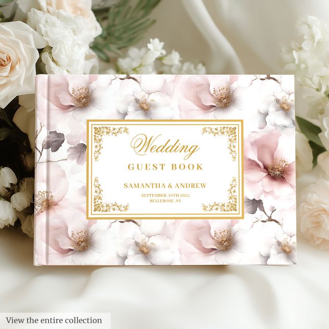 Libro de invitado del boda de oro rosa polvoriento (Graceful boho dusty pink gold wedding guest book)