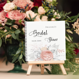 Libro de invitado ducha de novia rosa oro floral p