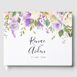 Libro de invitado morado floral, boda malvado