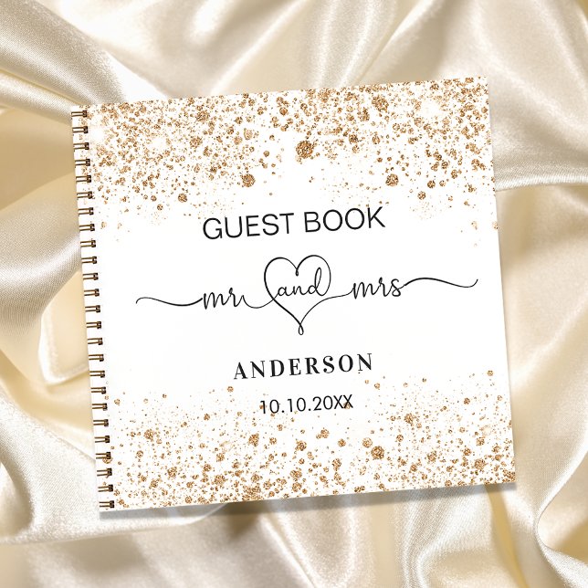 Libro de invitado oro blanco mr mrs corazón boda (Subido por el creador)