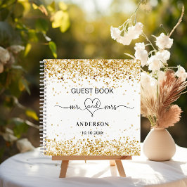 Libro de invitado oro blanco mr mrs corazón boda