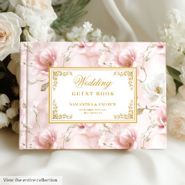 Libro de invitado romántico boda de oro rosa
