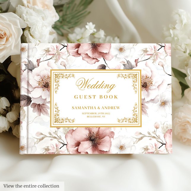Libro de invitado romántico boda de oro rosa (Romantic boho dusty pink gold wedding guest book)