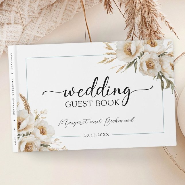 Libro de invitado Rústico Boho Ivory Floral Boda (Subido por el creador)