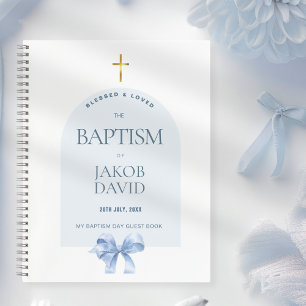Libro de invitado sobre el bautismo de bovino azul