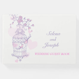 Libro de invitado sobre jaula de pájaro morado / b