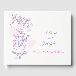 Libro de invitado sobre jaula de pájaro morado / b