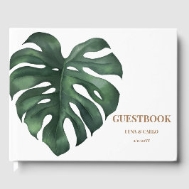 Libro de invitado sobre la hoja verde de Monstera 