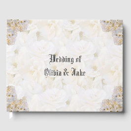 Libro de invitado sobre rosas blancas románticas