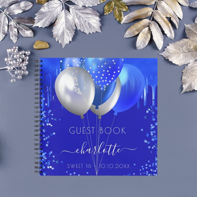 Libro de invitados 16 globos de goteo azul real (Subido por el creador)