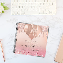 Libro de invitados 16 globos rosa dorado rosa