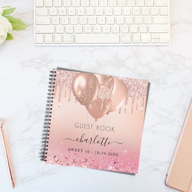 Libro de invitados 16 globos rosa dorado rosa (Subido por el creador)
