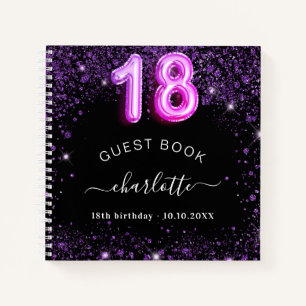 Libro de invitados 18 cumpleaños nombre purpurina