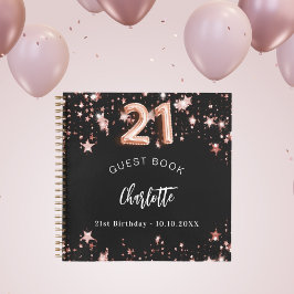 Libro de invitados 21º cumpleaños rosa negro estre