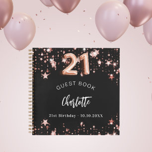 Libro de invitados 21º cumpleaños rosa negro estre
