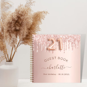 Libro de invitados 21 cumpleaños rosa goteo de pur
