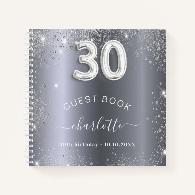Libro de invitados 30 cumpleaños purpurina de plat (Anverso)
