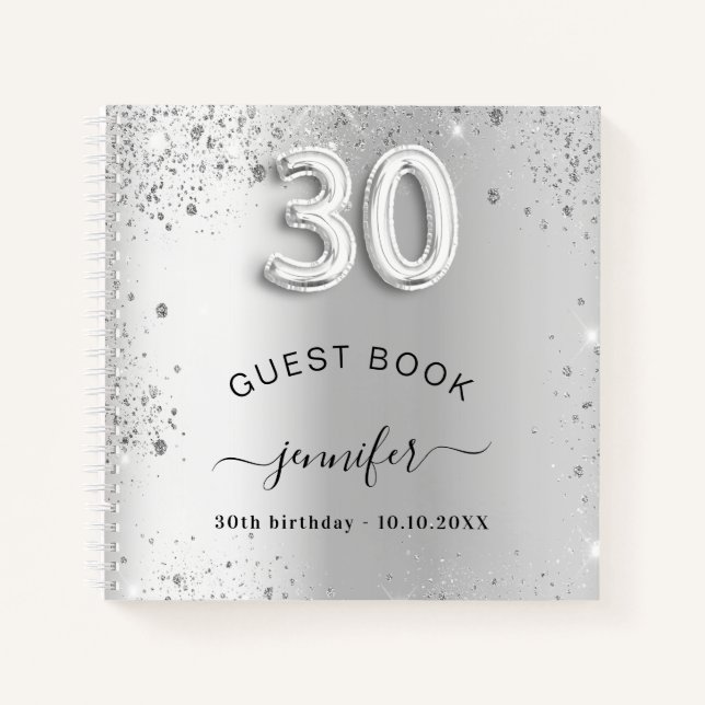 Libro de invitados 30 cumpleaños purpurina de plat (Anverso)