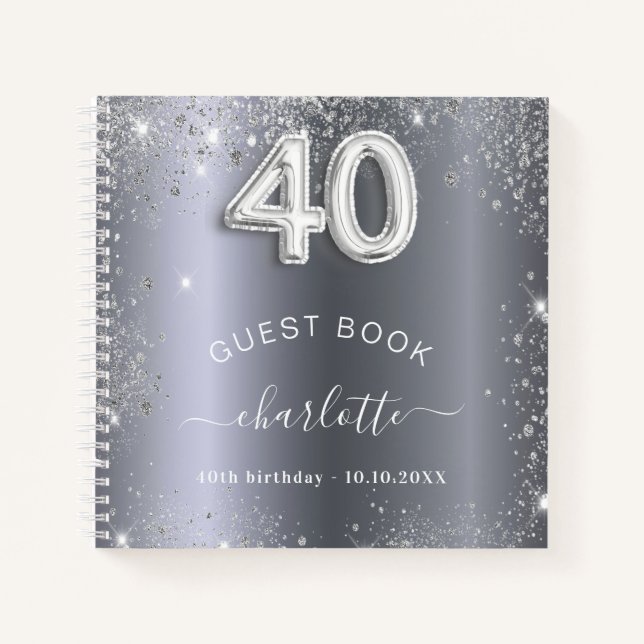 Libro de invitados 40 cumpleaños purpurina de plat (Anverso)