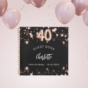 Libro de invitados 40 cumpleaños rosa negro estrel