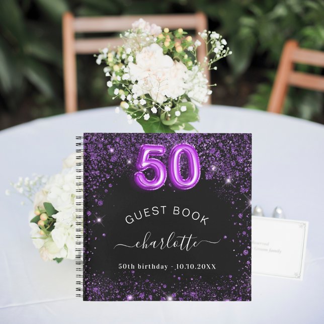Libro de invitados 50 cumpleaños nombre purpurina  (Subido por el creador)