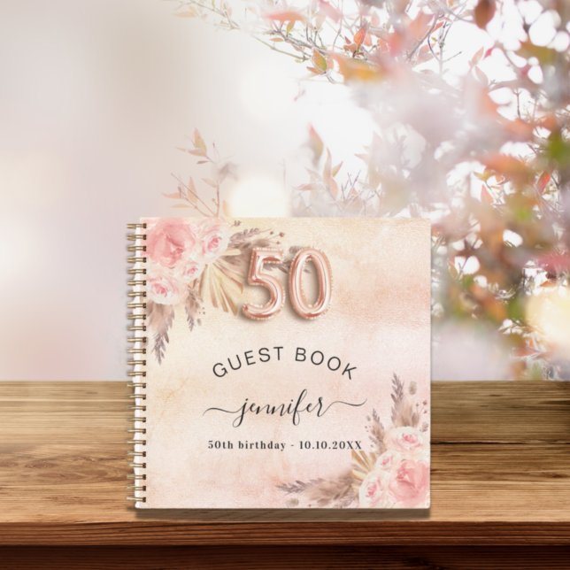 Libro de invitados 50 cumpleaños pampas rosa de or (Subido por el creador)