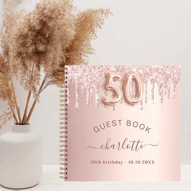 Libro de invitados 50 cumpleaños rosa goteo de pur (Subido por el creador)