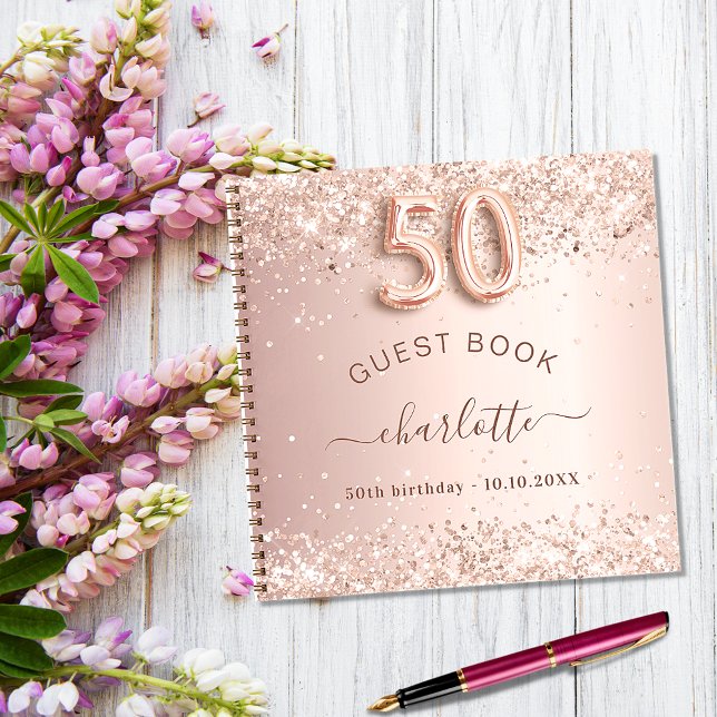 Libro de invitados 50 cumpleaños rosa oro purpurin (Subido por el creador)