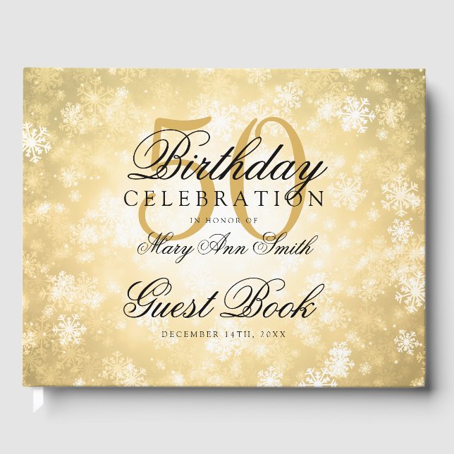 Libro de invitados 50th Birthday Gold Winter Wonde (Anverso)
