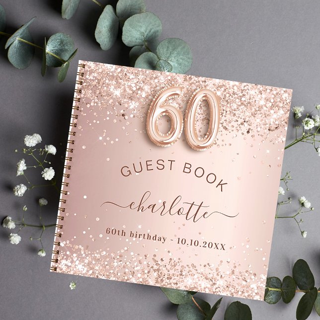 Libro de invitados 60 cumpleaños rosa dorado rubor (Subido por el creador)