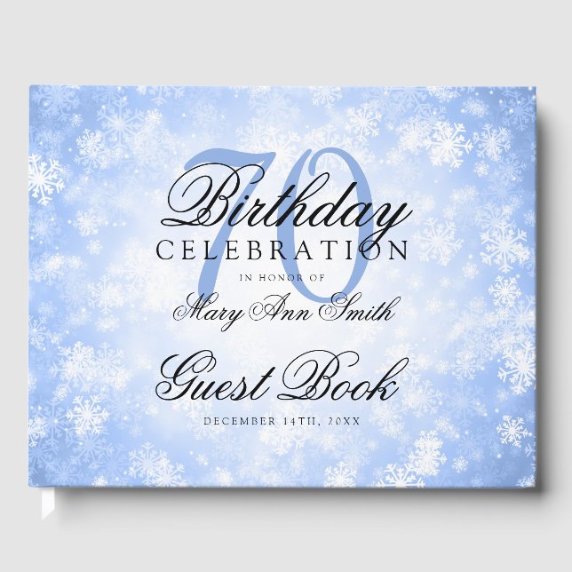 Libro de invitados 70th Birthday Blue Winter Wonde (Anverso)