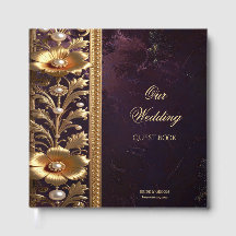 Libro de Invitados Adorno Floral Dorado con Perlas