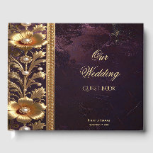 Libro de Invitados Adorno Floral Dorado con Perlas