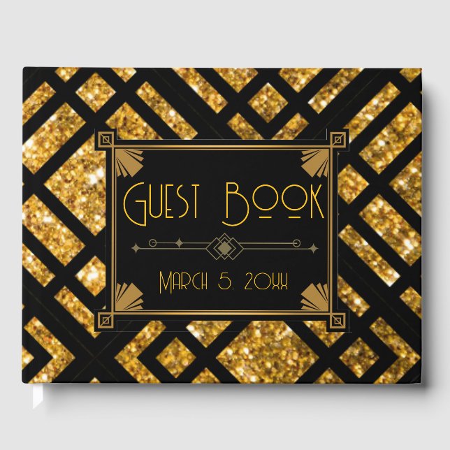 Libro de invitados Art Deco Black and Gold Boda (Anverso)