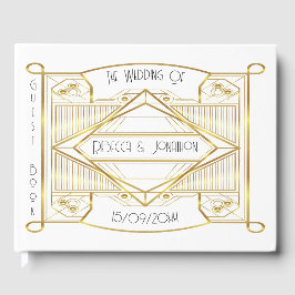 Libro de invitados Art deco Elegant Gold and White