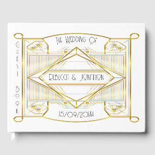 Libro de invitados Art deco Elegant Gold and White