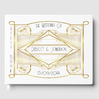 Libro de invitados Art deco Elegant Gold and White
